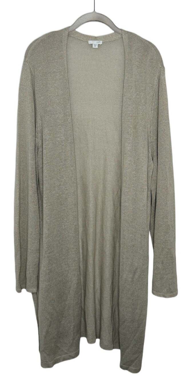 J. Jill Women’s Beige Open Front Linen Viscose Open Long Cardigan Size XL TALL